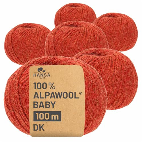 HANSA-FARM | 100% Baby Alpakawolle in 50+ Farben (kratzfrei) - 300g Set (6 x 50g) - weiche Alpaka Wolle zum Stricken & Häkeln in 6 Garnstärken by Hansa-Farm - Orange Heather
