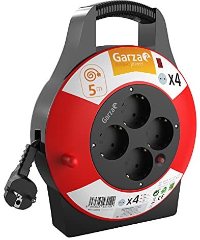 Garza 430012 – Enrouleur de 4 prises (pour la maison avec poignée, 5 mètres x 1,5 mm)