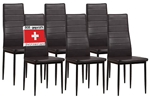 ALBATROS Esszimmerstühle 6er Set Milano, Braun - Edles Italienisches Design, Kunstleder-Bezug, bequemer Polsterstuhl - SGS geprüft - Moderner Küchenstuhl, Stuhl Esszimmer