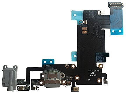 Johncase Charging Port Dock Connector Flex Cable w/Microphone + Headphone Audio Jack Port Ribbon Replacement Part Compatible iPhone 6s Plus 5.5 All Carriers (Black/Space Gray)