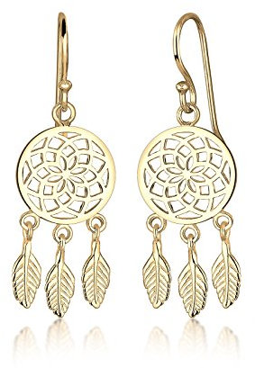Elli Ohrringe Damen Traumfänger Federn im Boho Look in 925 Sterling Silber vergoldet