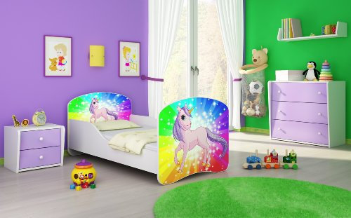 ACMA I Lit Enfant Bébé TIROIR Matelas sommier Gratuite Meubles pour Enfants (18 Poney arc-en-ciel, 180 x 80 cm)