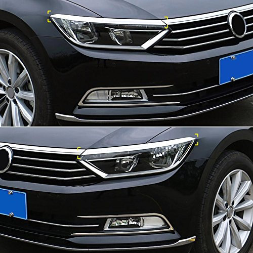 für Passat B8 Limousine/Variant 2015-2019 Chrom Frontscheinwerfer Zierleiste Edelstahl Verchromt 2 Stück (mit 3M Klebeband installieren)