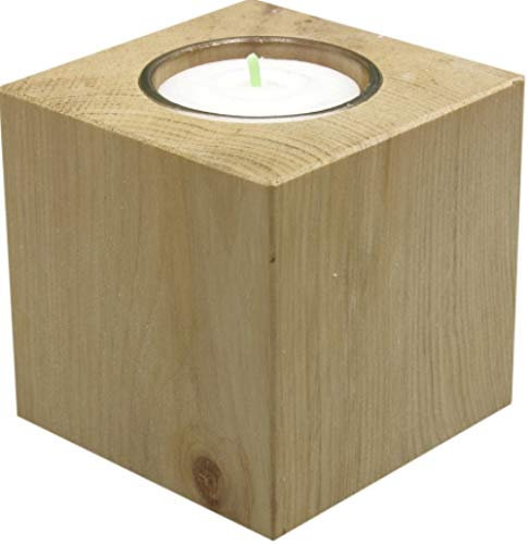 Zirbenteelicht Quadratform mit Glas und rund 70 mm (70 * 70, Holz)