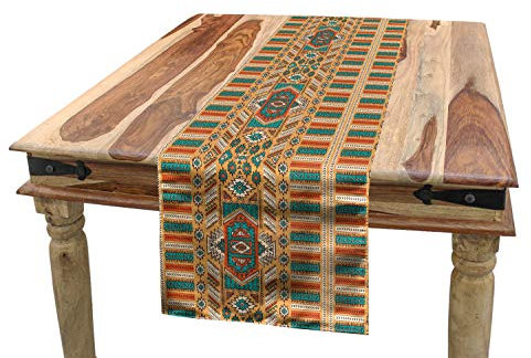 ABAKUHAUS aztekisch Tischläufer, Bohemian Pattern, Esszimmer Küche Rechteckiger Dekorativer Tischläufer, 40 x 180 cm, Orange Teal