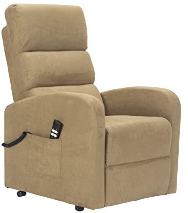 POLTRONE ITALIA Poltrona Relax Elettrica 4 ruote reclinazione poltrona per anziani soggiorno elevabile Detraibile 19% microfibra Cammello
