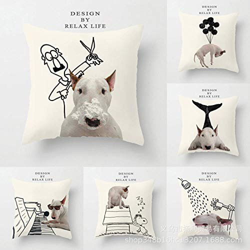 ZHAOCC Kissenbezug Kissenbezug Sofa Kissenbezug 6 Teilig Kreative Leinen Kissen Bullterrier Hund Tier Kissen Kissen Schlafzimmer Wohnzimmer Dekoration