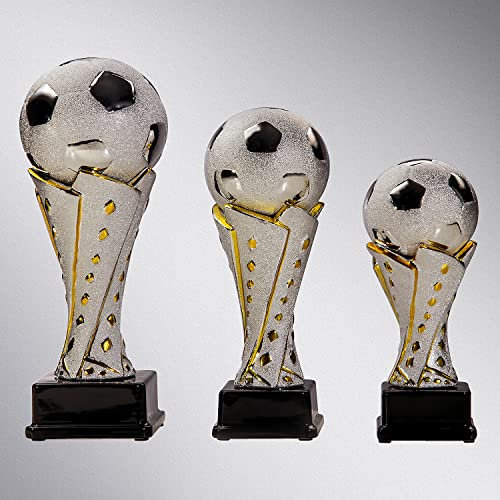 Henecka Fussball-Pokal, Keramik-Fußball Trophäe, Silber Gold, mit Wunschgravur, Größe 30 cm