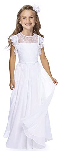 TYHTYM Vestido de encaje para niña de flores, vestido de fiesta de cumpleaños, vestido de dama de honor blanco, blanco, 10-11 Años