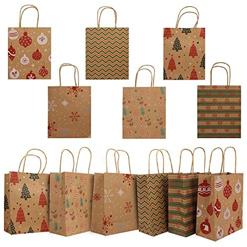 Belle Vous 48Stk Weihnachts Geschenktaschen Papiertüten Weihnachten mit Henkel - Geschenktüten Weihnachten 6 Motive - Festliche Papiertüten Weihnachtlich für Party, Leckereien & Geschenke