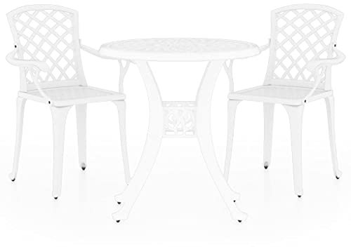 vidaXL Bistroset 3-TLG. Balkonset Gartenmöbel Balkonmöbel Sitzgruppe Gartenset Gartentisch Gartenstuhl Stühle Tisch Aluminiumguss Weiß