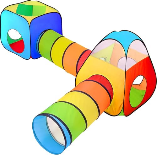 NUBUNI 4 in 1 : Spielzelt Kinderzelt : Babyzelt mit krabbeltunnel : Teiliges Bällebad : Spielzelt Babyzelt : Spielhaus mit Zelt Tasche und Tunnel : Mehrfarbig B