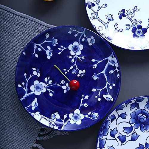 MCWJ Assiette décorative japonaise en céramique - Couleur : bleu et blanc - 20 cm de diamètre.
