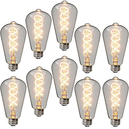 Ruihua 10 Packungen E27 4W Klarglas Doppelt Spiralförmige Flexible Glühbirne ST64 Vintage LED Glühlampe(40W Äquivalent) Warmweiß 2700K 400LM Nicht Dimmbare Retro Edison LED Energiesparlampe