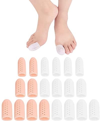 20Pcs Breathable Toe Covers, Silicone Toe Protectors with Holes, Provides Relief from Corns, Blisters, Hammer Toes, Reduce Friction, White, Skin Tone, 3 Sizes