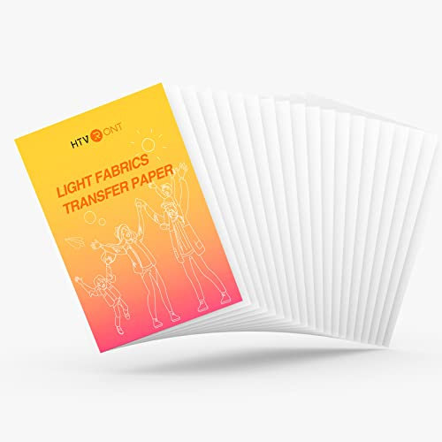 HTVRONT Bedruckbares Wärmetransferpapier für T-Shirts, 21,6 x 27,9 cm, zum Aufbügeln für Tintenstrahldrucker, 20 Blatt