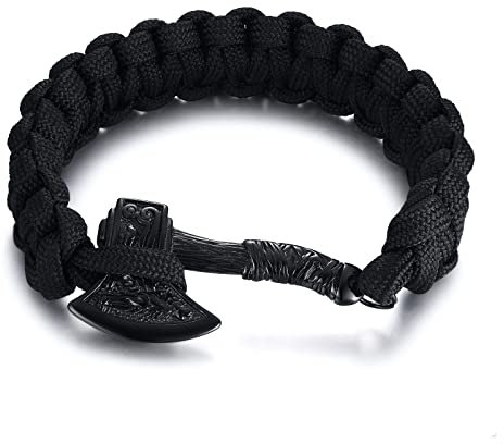Nordisches Wikinger Armband für Herren, XUANPAI Wikinger Axt Armbänder Geflochtenes Seil Armbänd, Schwarz Nordisch Schutzamulett Armreif Talisman Schmuck für Jungen Männer