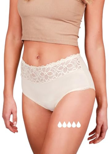 Taynie Deluxe extra stark Periodenunterwäsche Starke Blutung - Periodenwäsche - Menstruationsunterwäsche - ersetzt 4 Tampons, Periodenslip Tragedauer bis 12 Std., waschbar bis 60°C (44, Beige)