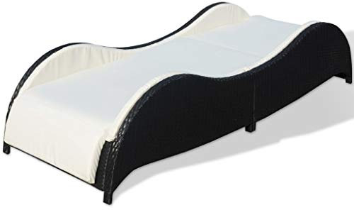 Chenshu Sonnenliege mit PolsterAuflage, Gartenliege, Liegestuhl, Sonnenstuhl, Sonneninsel Outdoor, Liegen, Gartenmöbel, Bäderliege, Relaxliege,Poly Rattan Schwarz