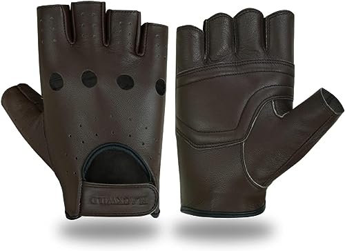 BLACKWILD Fingerlose Handschuhe | Ohne Finger Leder Motorradhandschuhe Herren und Damen| Fingerlos Fahrradhandschuhe,Gym Fitness Handschuhe auch für MTB und Taktische (Braun, XL)