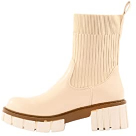 Anfibi Donna Platform Stivali Invernali Suola Track (Beige, numeric_39)