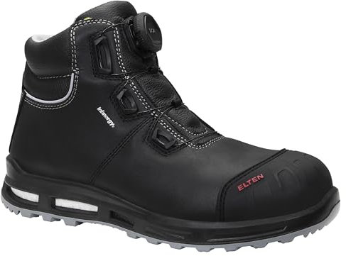 ELTEN Reaction XXT Pro BOA Mid ESD S3 Safety Shoes for Men and Women, Leather, Plastic Toe Cap (Lighter Than Steel Toecap), Lightweight, Durable, Black, black, 8 UK