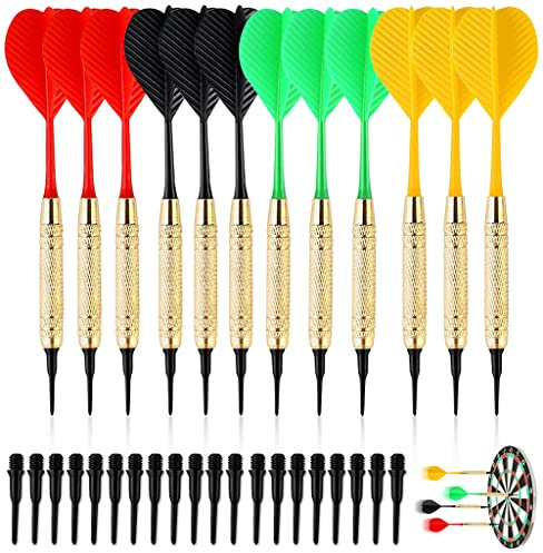 BNGXR Dartpfeile mit kunststoffspitze, 12 Stück Soft Dartpfeile 18 Gramm mit 100 Kunststoff Dartspitzen für Junge Leute und Alte Leute Innenaktivitäten
