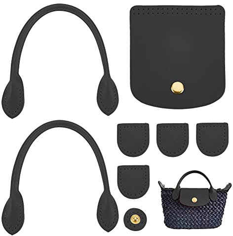 WADORN 8pcs Handtaschen-Strickpakete Aus PU-Leder, DIY-Häkeltaschenherstellung, Einschließlich Taschengriffe Zum Annähen, Druckknopf-Taschenabdeckungen, Zur Herstellung von Umhängetaschen, Schwarz