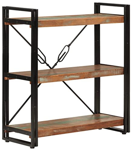vidaXL Bücherregal 3 Fächer, Regal mit viel Stauraum, Standregal für Wohnzimmer Schlafzimmer Büro, Büroregal Büchergestell, Recyceltes Massivholz Eisen