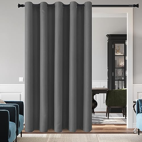 DWCN Verdunkelungsvorhang für Schlafzimmer – wärmeisoliert, energiesparend, mit Ösen, Verdunkelungsvorhang für Terrassentür, Raumteiler, Langer Vorhang, dunkelgrau, B 152 cm x L 244 cm, 1 Stück