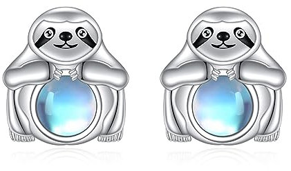 Faultier Ohrringe für Damen Mädchen 925 Sterling Silber Mondstein Ohrstecker Faultier Geschenk Mondstein Schmuck