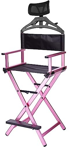 Silla de director Silla de artista de maquillaje con reposacabezas, Silla de director plegable, Silla portátil de aluminio, Silla de director plegable Silla de artista de maquillaje ( Color : Rose Red