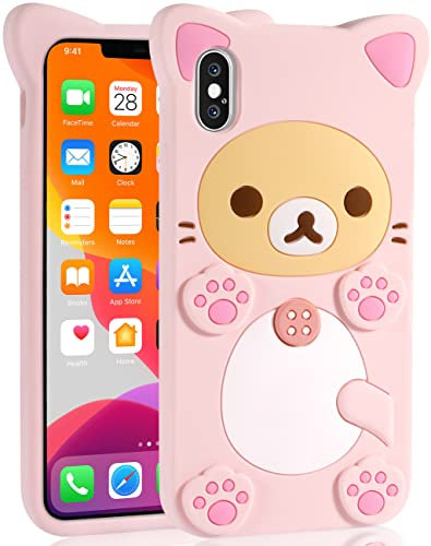 Koecya for iPhone X/XS Case 5.8 3D Cute Cartoon Bear Phone Case Kawaii Fashion Cool Funny Bear Soft TPU Case for iPhoneX/XS Silicone Cover for Girls Kids Women PK