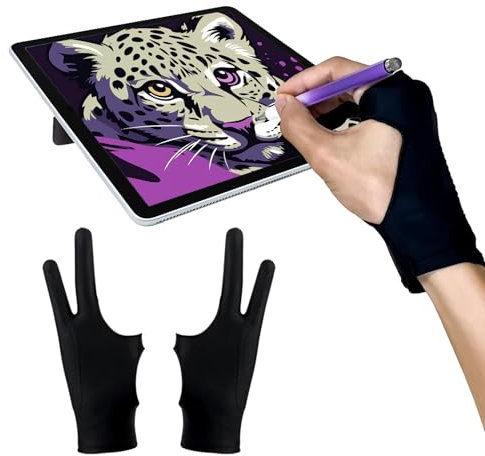 AmberVec Drawing Glove Right Left Hand, Palm Rejection Digital Art Glove for Tablet iPad, Sketching Drawing Gloves with Two Finger, Gifts for Animators and Digital, Artists, [2 Pack] Size S