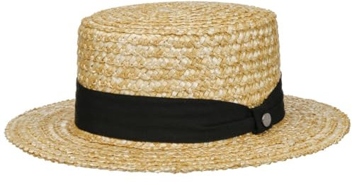 LIERYS Kreissäge Strohhut Naturfarbener Hut 100% Stroh Flache Krone Krempe Made in Italy Unisex Frühjahr Sommer Natur-schwarz L (58-59 cm)