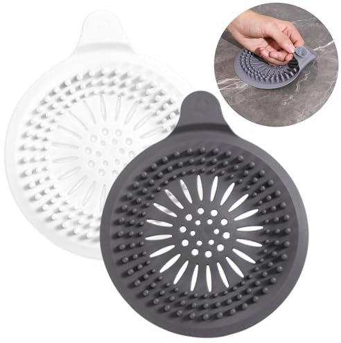 Tiamorph 2pcs Drain Protector with Sucker, Silicone Sink Strainer Hair Catcher,Shower Hair Stopper Drain Protector for Bathroom Bathtub Shower Drain Kitchen Sink(Dark grey, white)