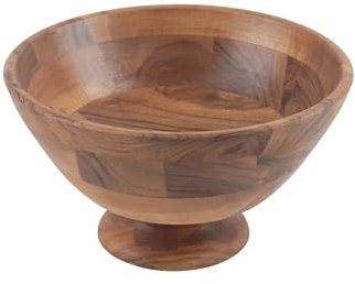 India Handicrafts Rustic Farmhouse Fruit and Salad, Brown 11 x 6 Inches Wooden Pedestal Serving Bowl