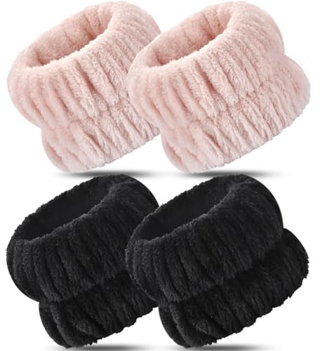 Darfukei Handgelenkbänder zum Waschen des Gesichts, saugfähige Handgelenktücher für Damen und Herren, Korallensamt, einziehbares Gummiband, tolle Geschenkidee, 4 Stück