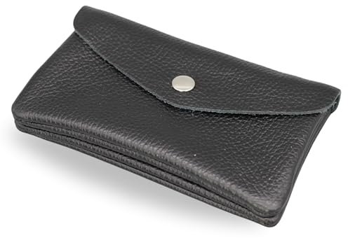 Brise Art Geldbörse Damen Leder Midi Handgemachte Portemonnaie Damen Geldbeutel 2 Fächer Stylisch Verschließbar mit Druckknopf und Zipper Made in Italy (Schwarz)