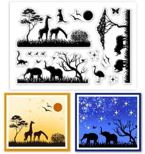 PH PandaHall Clear Stamps Tiere Silikonstempel Giraffe Vögel Bäume Elefant Clear Stamps Für Die Kartenherstellung Gummistempel Siegel Für Scrapbooking Fotoalbum DIY Basteln