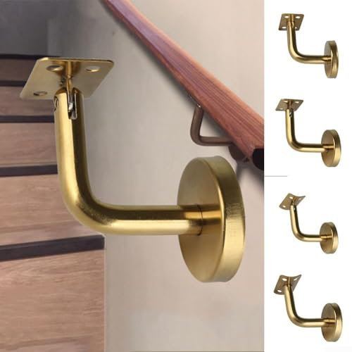 5 Stück Handlauf-Bannisterstütze, Treppengeländer-Halterung, Wandmontage, Edelstahl-Material, goldene Farbe, einfache Montage, fixiertes gebogenes/flaches Blatt, bewegliches gebogenes/flaches Blatt