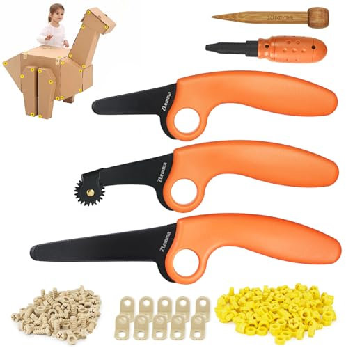ZLemma Kit de Construcción de Cartón para Niños – 401 Piezas con Herramientas Seguras, Safety Ring Exclusivo y Caja de Almacenamiento – Juego Educativo Stem Crear y Reciclar