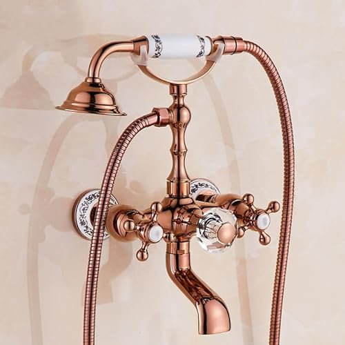 ZYCDP Badewanne Mischbatterie Retro Badewannenarmatur Armatur Zwei Griffe Mischbatterie Dusche Badewanne Unterputz, Roségold