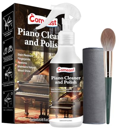 Piano Cleaner and Polish, Clean, Wax and Protect Glossy All in One Bottle Restore the Shine, Remove Fingerprints and Stains, and Enhance the Brightness of the Wood or Lacquer Finish, 8.45 Fl Oz