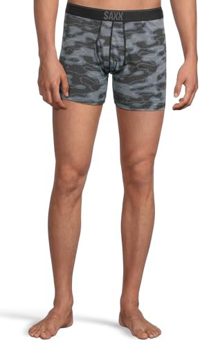 Saxx Underwear Co. Herren Quest Quick Dry Mesh Boxer Brief Fly Retroshorts, Waterdrop Camo-Black, Medium