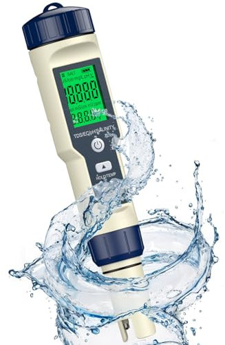 Pawfly 5 in 1 Wasserhärte Test Tester Pool Salz Tester & pH-Meter, pH-Salzgehalt TDS EC & Temperatur-Messgerät, Digital Salinity Tester Meter für Schwimmbad Trinkwasser Aquarium Hot Tub