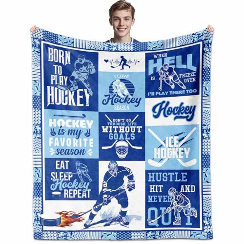 VMREAYR Hockey-Geschenke für Jungen von 8–12, Eishockey-Überwurfdecke, 152,4 x 127 cm, Eishockey-Geschenkdecke, Eishockey-Decke, Hockey-Liebhaber, Decke, Geschenke für Jungen, die Hockey lieben
