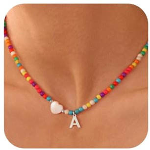 TINGN Teenager Mädchen Weihnachtsgeschenke - Bunte Perlenkette Silber Kette mit Buchstaben A Bunte Ketten Damen Schmuck Kette Mädchen Halskette Schmuck Teenager Geschenke für Kinder