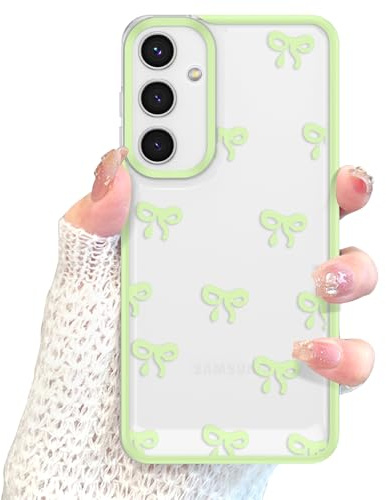 EYZUTAK Schutzhülle für Samsung Galaxy A15 4G/5G, transparent, niedliches Schleifenmuster, ästhetisch, erhöhter Kameraschutz, stilvoll, schlank, weich, langlebig, TPU-Schutzhülle, Damen, Grün