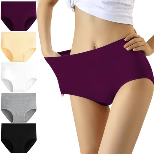 YouShow Women's Knickers High Waist Cotton Underwear for Women Ladies Full Briefs Pant Multiple Colors and Sizes 5 Pack
